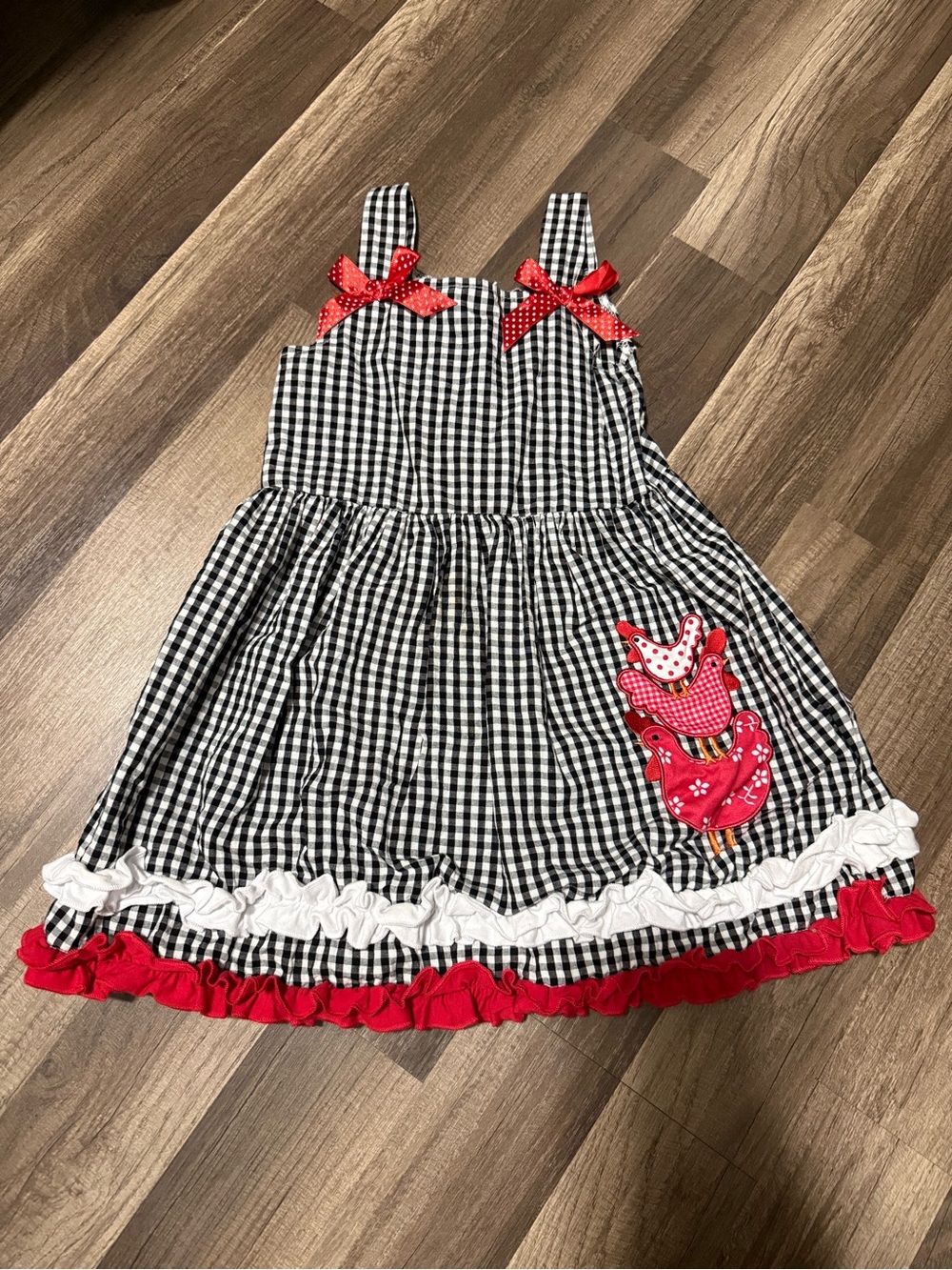 Black & White Gingham Dress with Red Accents